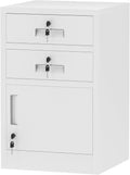 Metal Storage Cabinet with Locking Door and 2 Lockable Drawers for Home Office Bedroom Living Room (White)