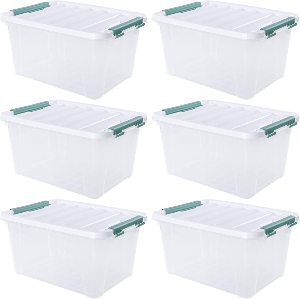 Xyskin 6-Pack 20 Quart Plastic Storage Boxes, Latching Storage Bin Box, Clear