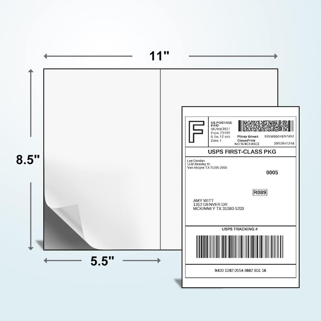 Half Sheet Laser/Ink Jet Shipping Labels UPS FedEx Address Labels (2000 Sheets, 4000 Labels)