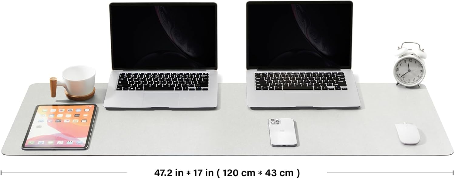 Large Desk Mat - 47.2"x 17" Non-Slip PU Desk Pad for Office and Home - Ideal for Large Mouse Pad and Desk Mats on Top of Desks(White)