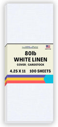 100 Bright White Linen 80# Cover Paper Sheets - 4.25 X 11 Inches Half Letter Size Cut Long - 80 lb/pound Card Weight - Fine Linen Textured Finish Cardstock
