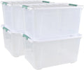 80 L Large Plastic Storage Bins with Lids, 4 Pack Wheeled Clear Storage tote with Latch Handle