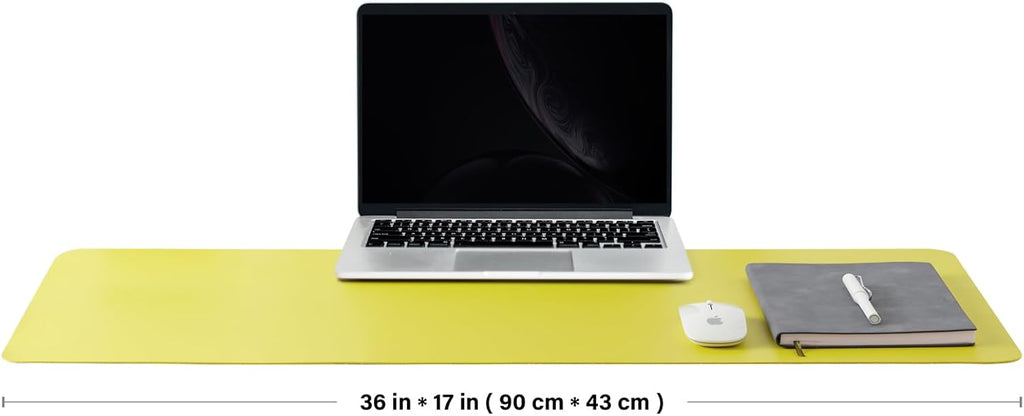 HOMIEAZICOZI Leather Desk Mat - Non-Slip PU Pad for Office and Home Organization Accessories Ideal Large Mouse Mats on Top of Desks (Lemon Yellow,36''x 17'') (DPD-LY-L)