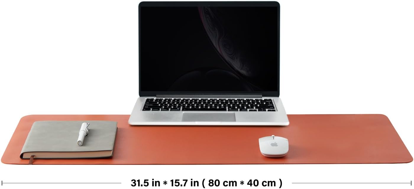 Leather Desk Mat - Non-Slip PU Desk Pad for Office and Home - Desk Organization and Accessories - Ideal for Large Mouse Pad and Desk Mats on Top of Desks (Orange,31.5"x 15.7")
