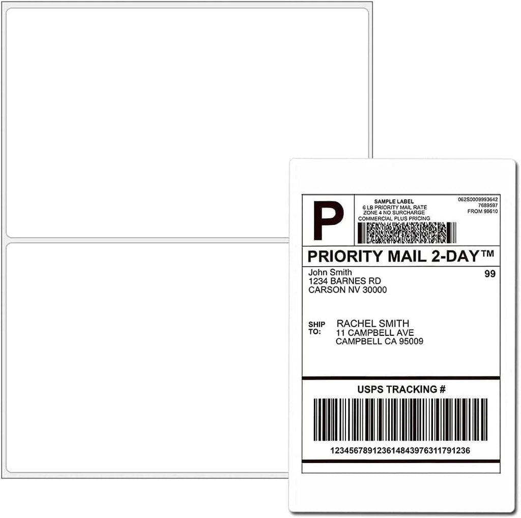 8.5 x 5.5 Half Sheet Shipping Labels for Laser and Inkjet Printers, 2 Per Page Self Adhesive Mailing Labels, White Blank Labels [100 Sheet 200 Labels]
