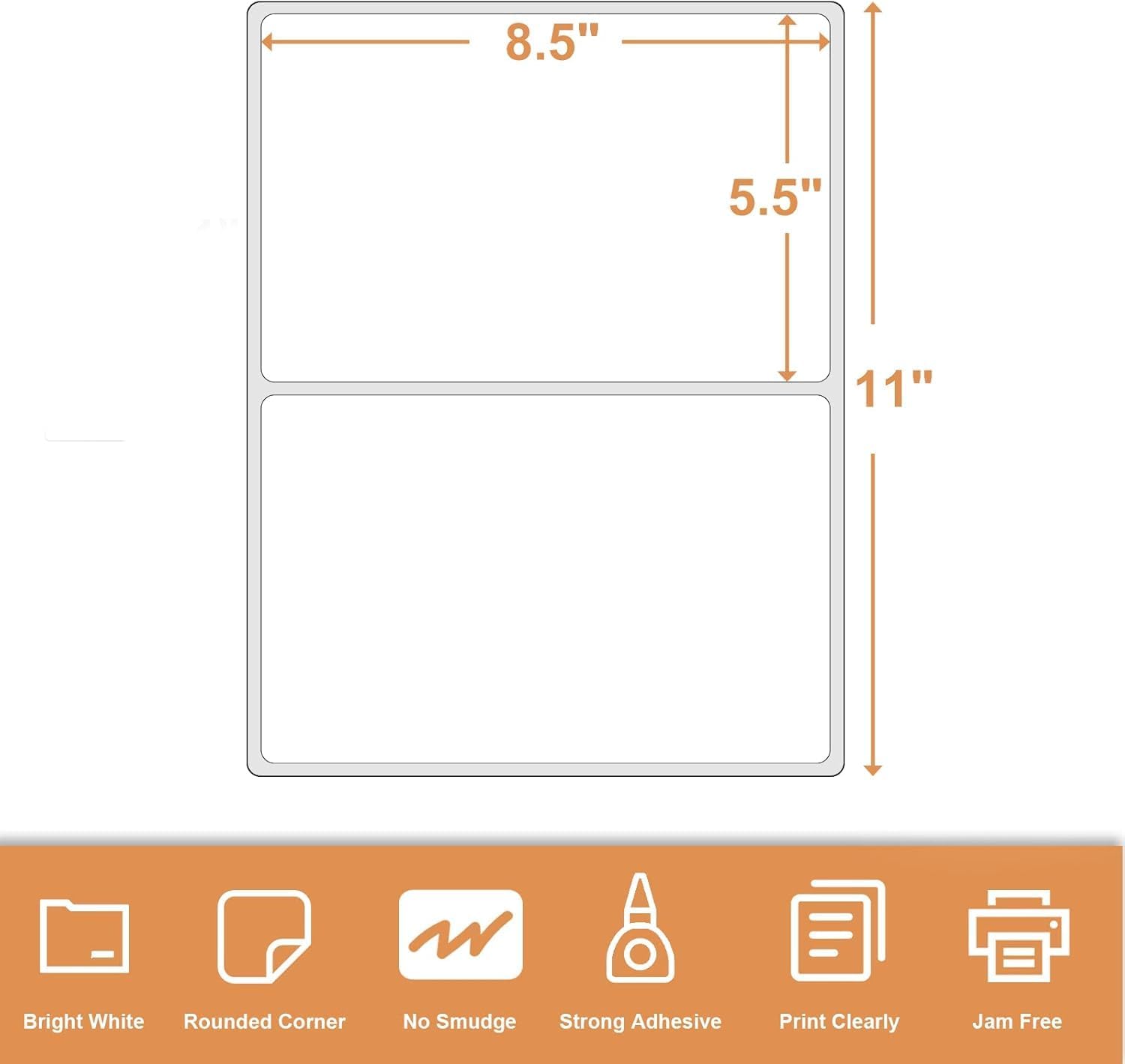 Round Corner Half Sheet 8.5" x5.5" Mailing Labels Matte Blank White Self Adhesive Shipping Label for Laser and Ink Jet Printers 80 Labels (40 Sheets)