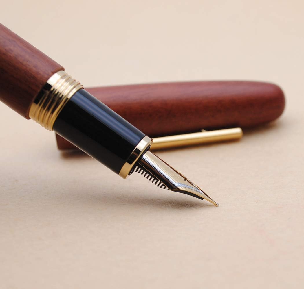JINHAO 9056 Natural Wood Fountain Pen Handmade Ink Pen (Rosewood, Fine Nib 0.5mm)