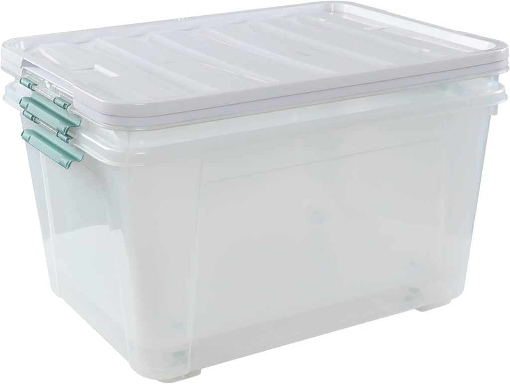 Gloreen 4 Pack Large Plastic Storage Bin with Lid, 85 Quart Latching Storage Box with Wheels