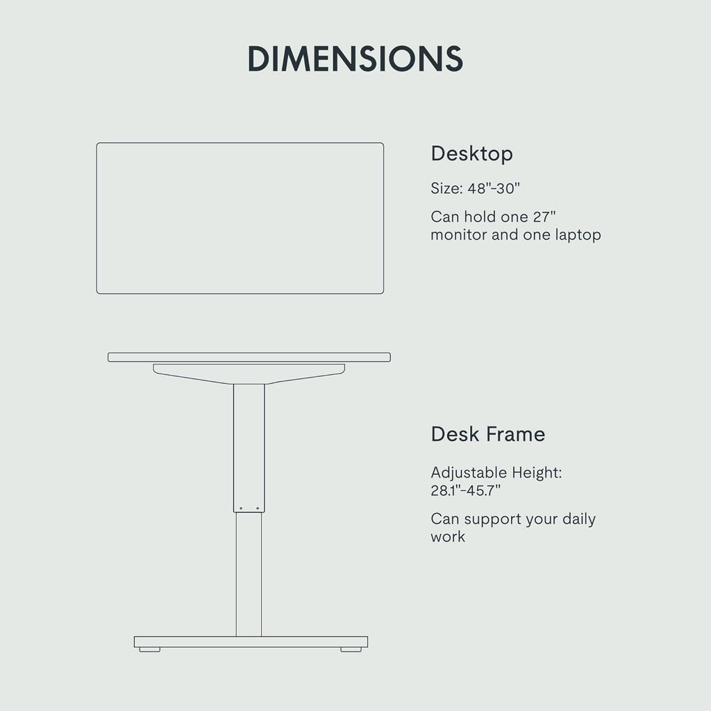 FLEXISPOT EN1 Whole Piece Standing Desk 48 x 30 Inches Height Adjustable Electric Sit Stand Home Office Desks (Black Frame + Black top,2 Packages)