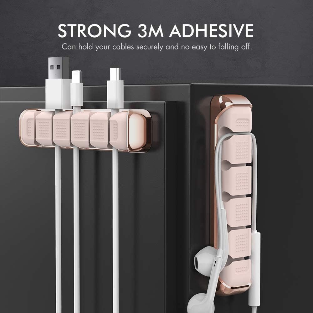 AHASTYLE Cable Organizer Holder 5 Slots Desktop Cord Wire Clips Keeper for Organizing USB Cable/Power Cord/Wire Home Office and Car (Pink)