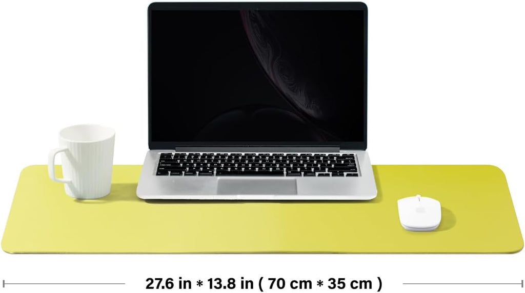 Leather Desk Mat - Non-Slip PU Desk Pad for Office and Home - Desk Organization and Accessories - Ideal for Large Mouse Pad and Desk Mats on Top of Desks (Lemon Yellow,27.6"x 13.8")