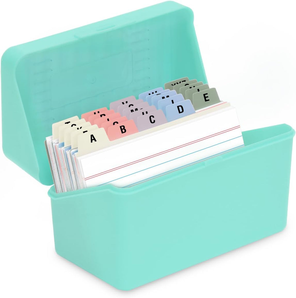 H4D 3x5 Index Card Holder with 100 Heavyweight Ruled Index Cards and 25 Plastic Dividers, Mint Green
