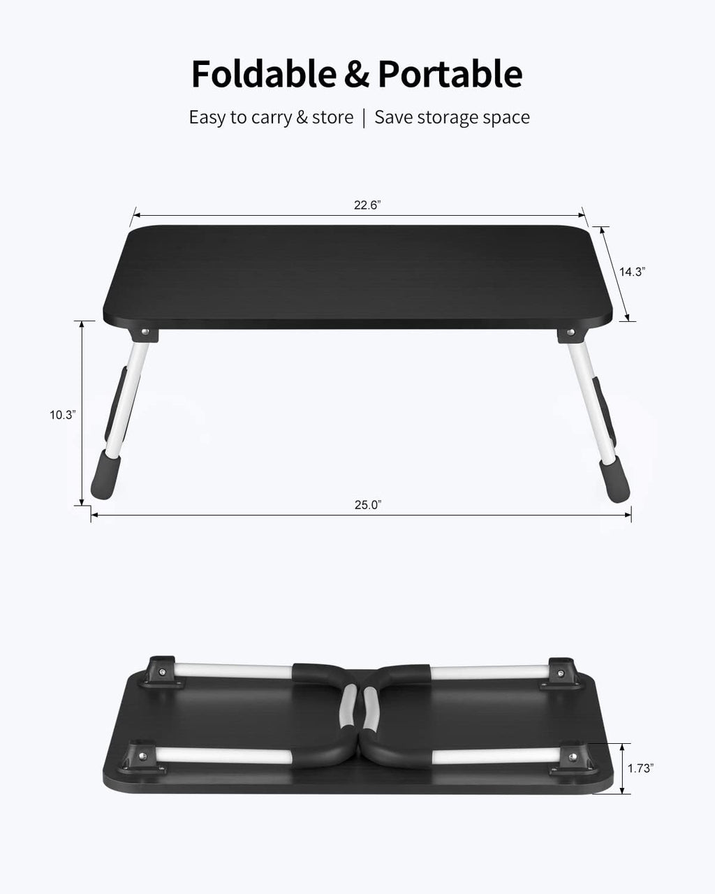 Ruxury Folding Lap Desk Laptop Stand Bed Desk Table Tray, Breakfast Serving Tray, Portable & Lightweight Mini Table for Sofa Couch Floor - Black
