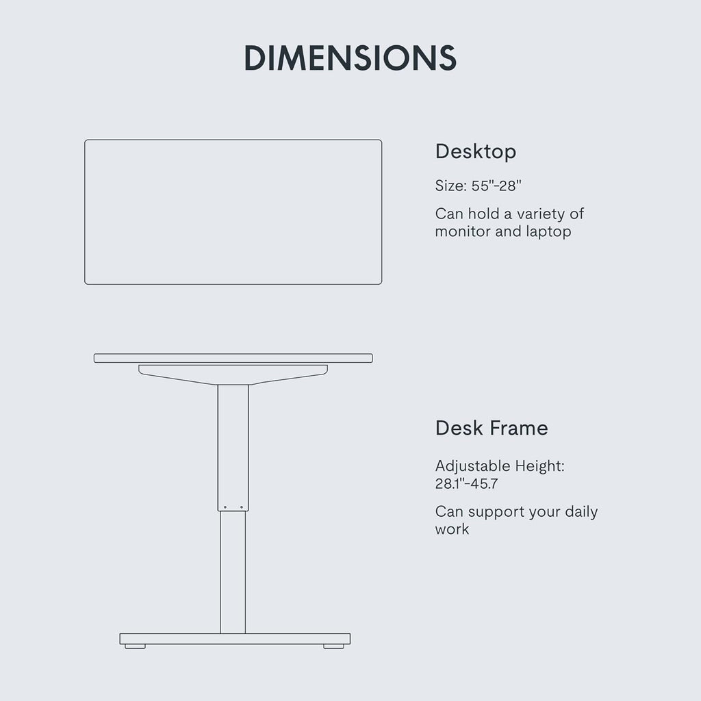FLEXISPOT EN1 Whole-Piece Standing Desk, 55 x 28 Inches Electric Stand Up Desk for Workstation and Home Office (Black Frame + 55" White Top, 2 Packages)