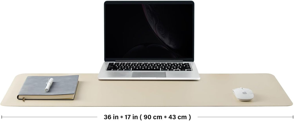 Leather Desk Mat - Non-Slip PU Desk Pad for Office and Home - Desk Organization and Accessories - Ideal for Large Mouse Pad and Desk Mats on Top of Desks (Beige,36"x 17")