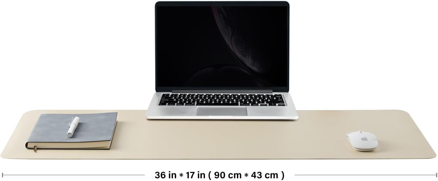 Leather Desk Mat - Non-Slip PU Desk Pad for Office and Home - Desk Organization and Accessories - Ideal for Large Mouse Pad and Desk Mats on Top of Desks (Beige,36"x 17")