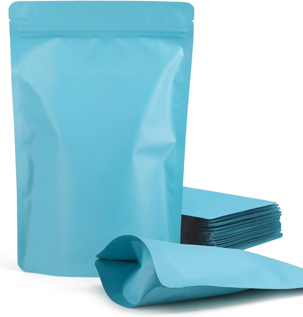 100 Pack Resealable Stand Up Bags,7.1" x 10.2" Smell Proof Pouch Sealable Foil Pouch Bags for Packaging (Blue)