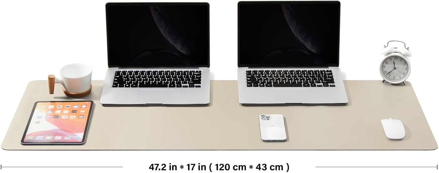 Large Desk Mat - 47.2"x 17" Non-Slip PU Desk Pad for Office and Home - Ideal for Large Mouse Pad and Desk Mats on Top of Desks(Beige)