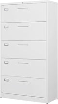 Letaya Lateral 5 Drawer File Cabinet with Lock,Metal Wide White Filing Cabinets for Home Office Storage A4/F4/Letter/Legal(Assembly Required)