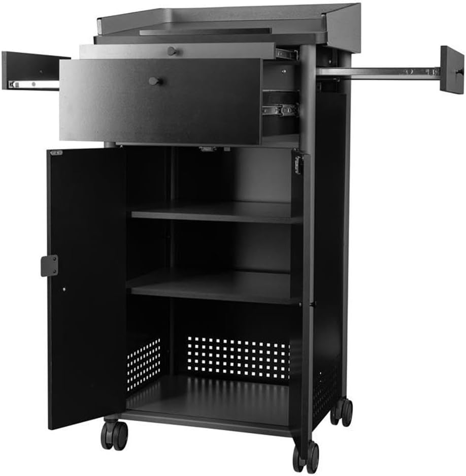 Pemberly Row Contemporary Metal Lectern with Shelves in Charcoal