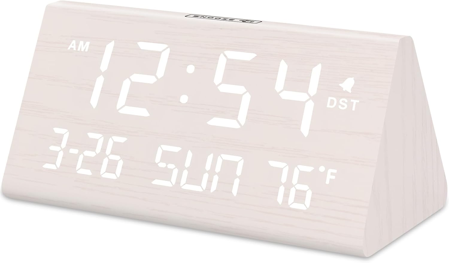 DreamSky Digital Alarm Clocks for Bedrooms - Wooden Desk Clock with Date, Day of Week, USB Port, Temperature, Dimmer for Bedside Table, Living Room, Office, Adjustable Volume, Auto DST, Wood Decor