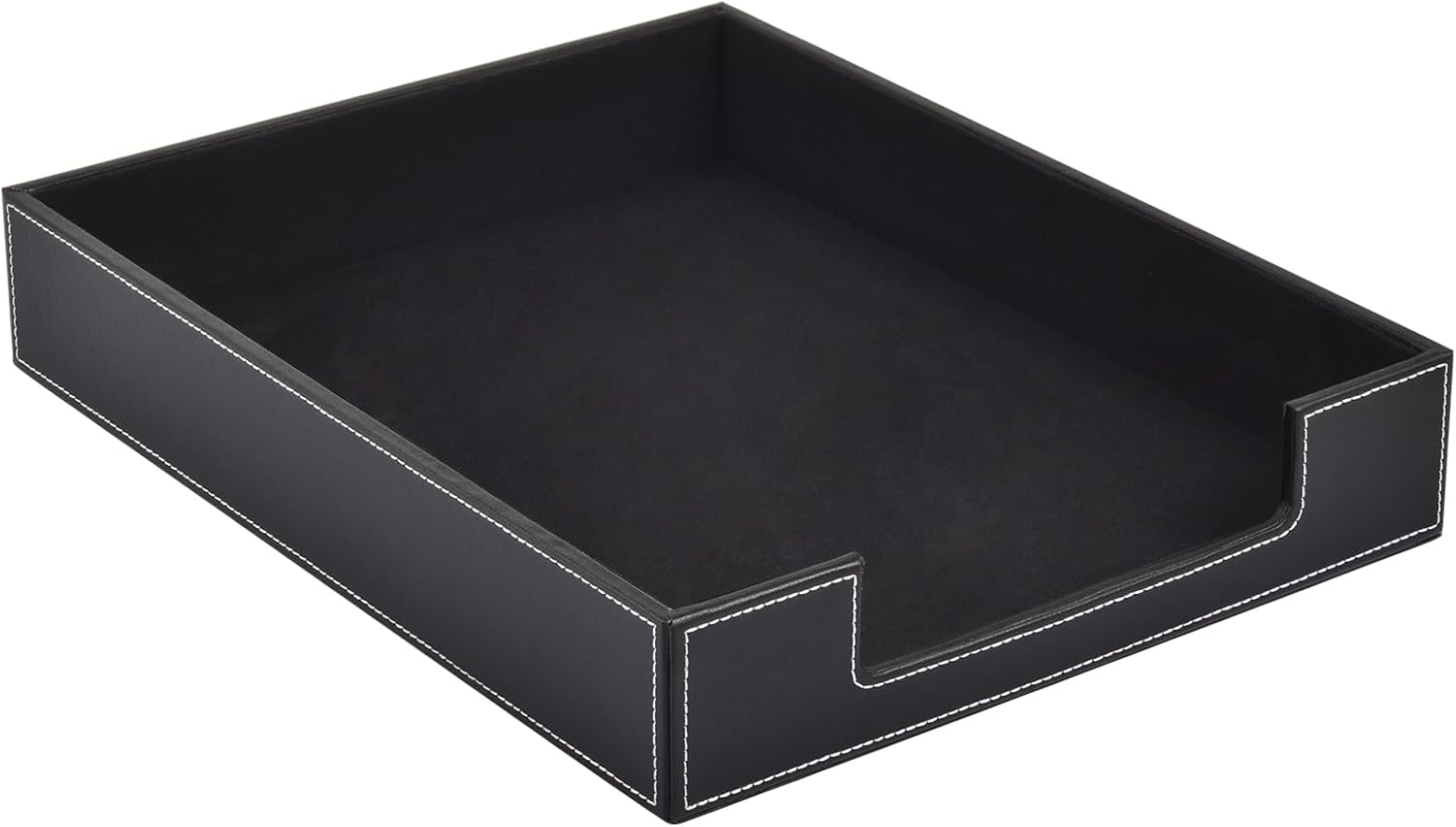 Leather 1-Layer Letter Tray Stackable File Document Tray,A4 Paper Case Rack Desk Office Supplies Organizer Holders,Desktop Organization, Pen Mail Magazine Storage Box(Black)