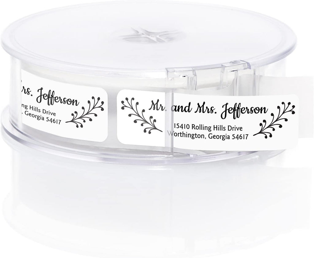 Modern Black and White Rolled Address Labels / 250 Personalized Return Address Labels/Designer Address Stickers in Elegant Plastic Dispenser