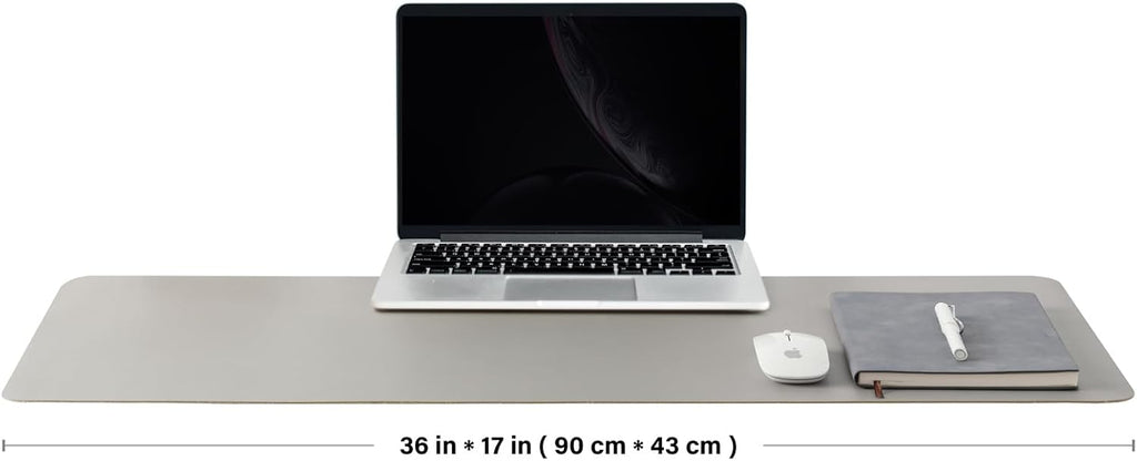 Leather Desk Mat - Non-Slip PU Desk Pad for Office and Home - Desk Organization and Accessories - Ideal for Large Mouse Pad and Desk Mats on Top of Desks (Silver,36"x 17")