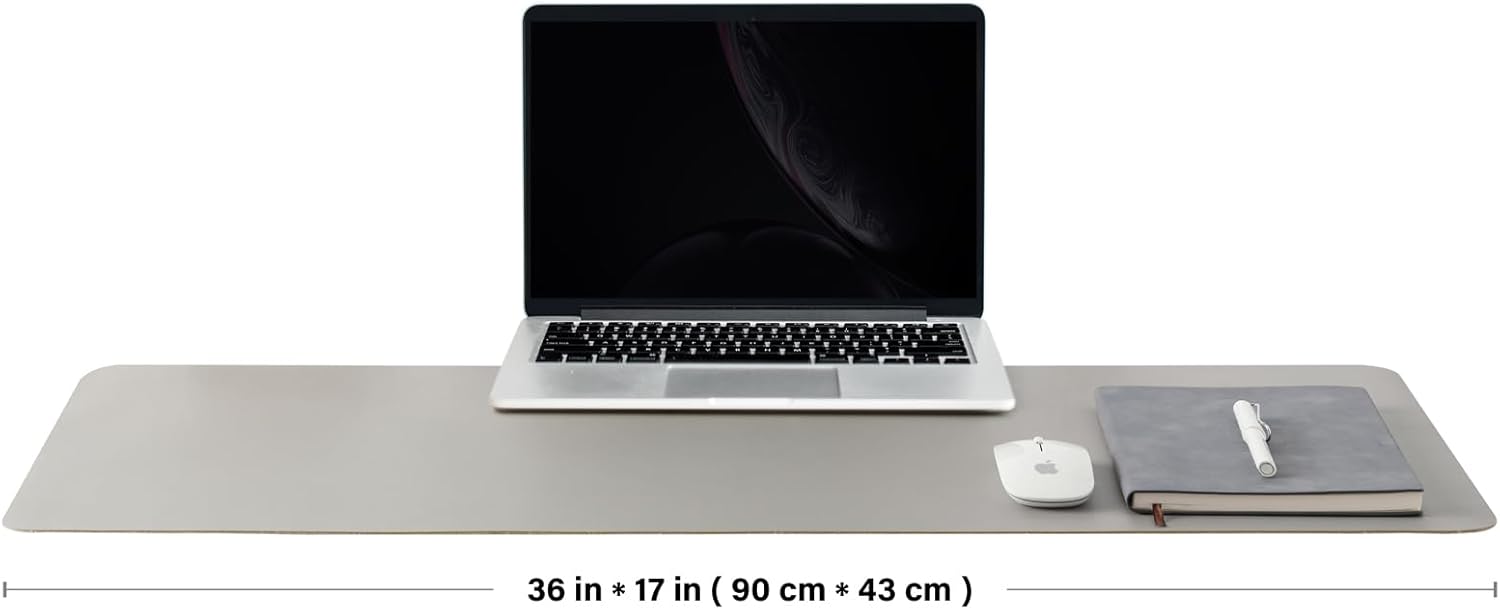 Leather Desk Mat - Non-Slip PU Desk Pad for Office and Home - Desk Organization and Accessories - Ideal for Large Mouse Pad and Desk Mats on Top of Desks (Silver,36"x 17")