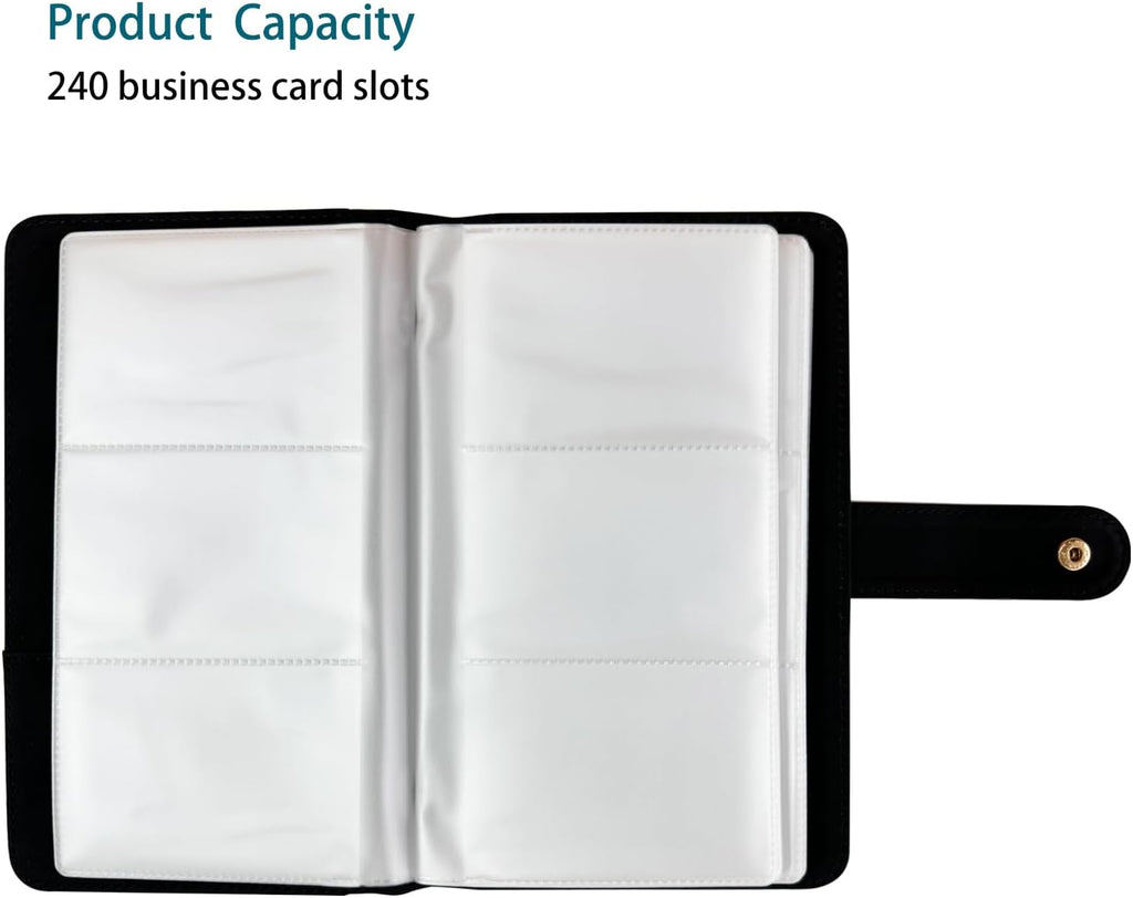 Leather Professional Business Card Holder Book Organizer, 240 Card Slots Capacity Booklet, Premium PU Name Cards Storage Folder with Soft Cover, Credit Card Binder Holder for Men/Women (Light black)