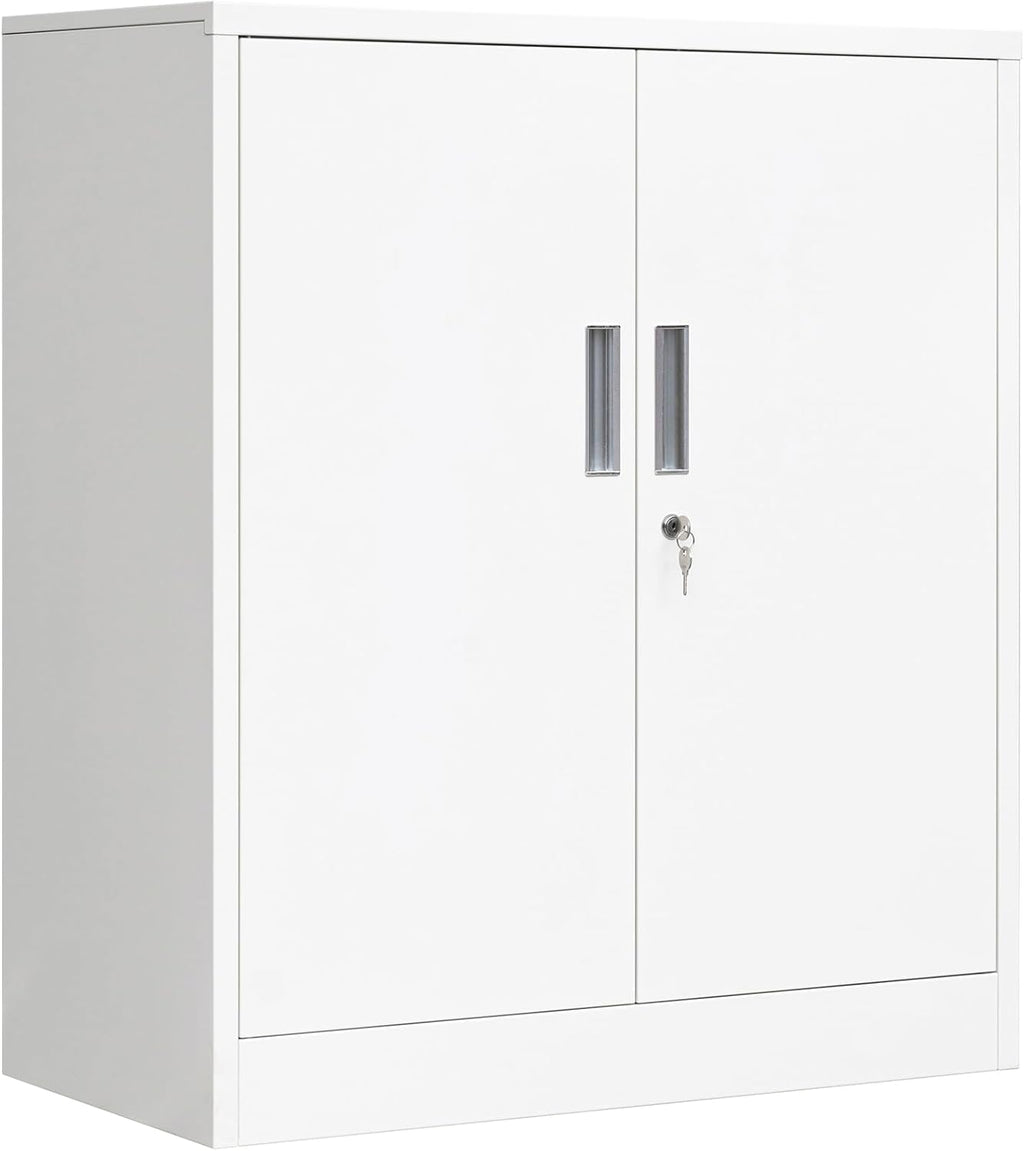 CMY Metal Storage Cabinet, Locking Storage Cabinet with Doors and Adjustable Shelves for Office, Garage, Home-White