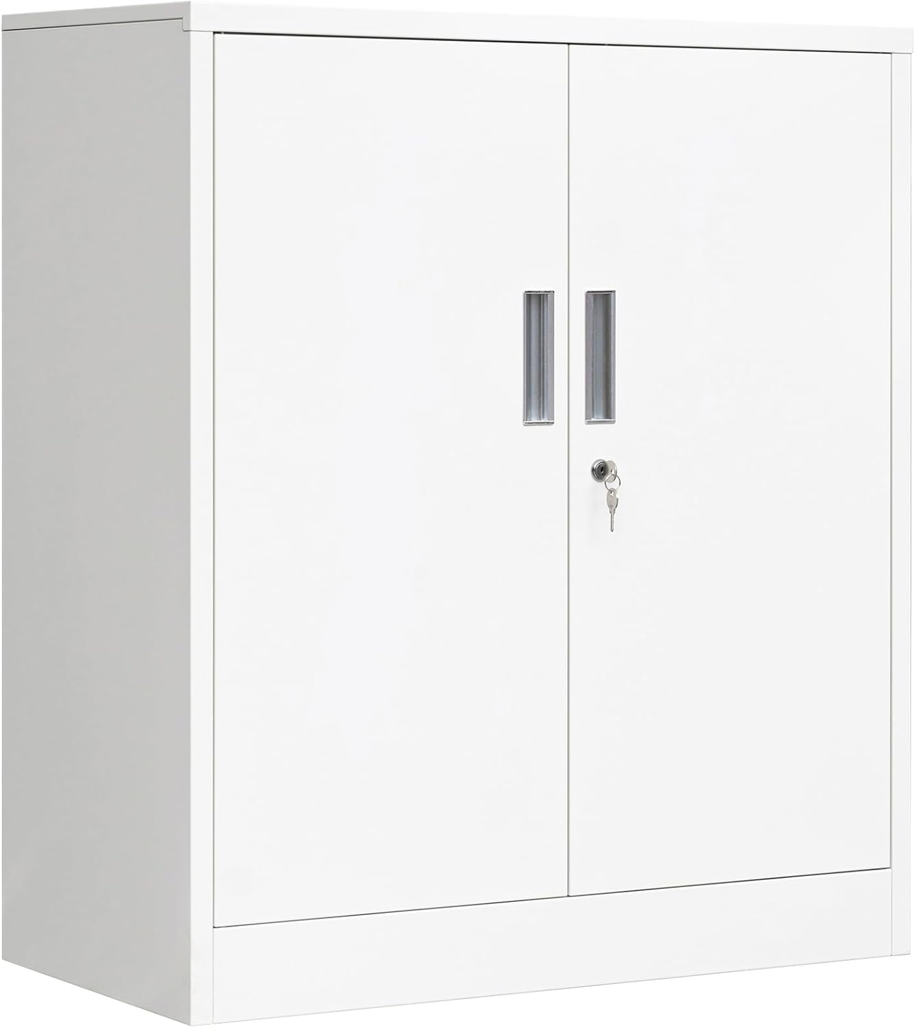 CMY Metal Storage Cabinet, Locking Storage Cabinet with Doors and Adjustable Shelves for Office, Garage, Home-White