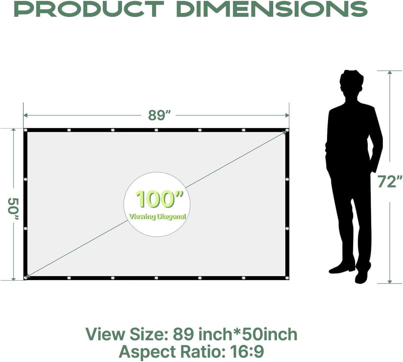 AAJK Projector Screen 100 inch, Washable Projector Screen 16:9 Foldable Anti-Crease Portable Projector Movies Screen for Home Theater Outdoor Indoor Support Double Sided Projection