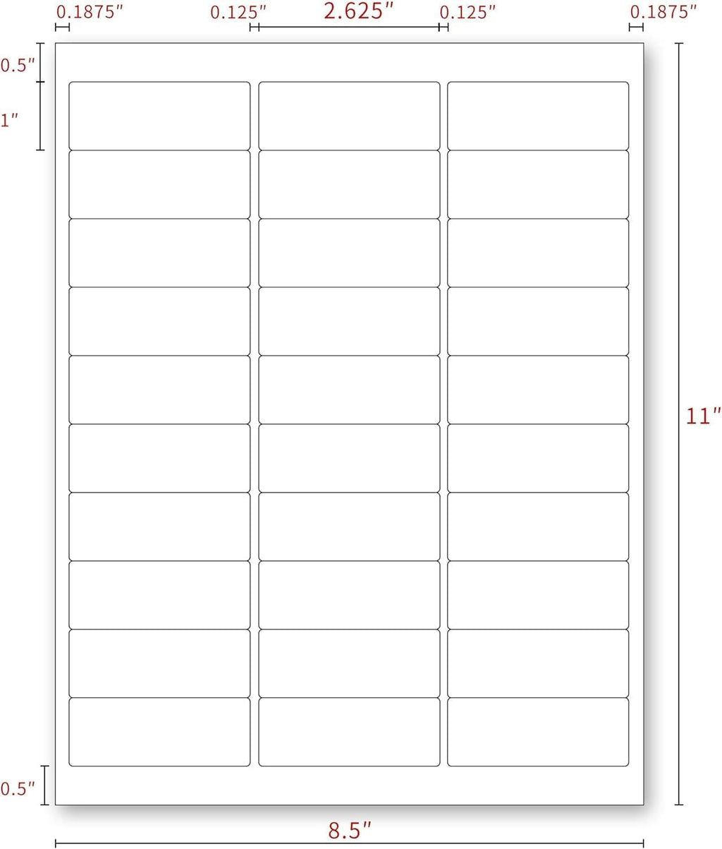 Address Labels for Printer 750 Labels - 1" x 2-5/8", Mailing, Storage & Pantry Organization, Laser/Inkjet Compatible, 30 Per Page, 25 Sheets