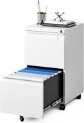MIIIKO 2 Drawer File Cabinet on Wheels, Home Office Mobile File Drawers Under Desk, Filing Cabinets with Drawers for Legal/Letter/A4 File Folders(White),Un-Assembled