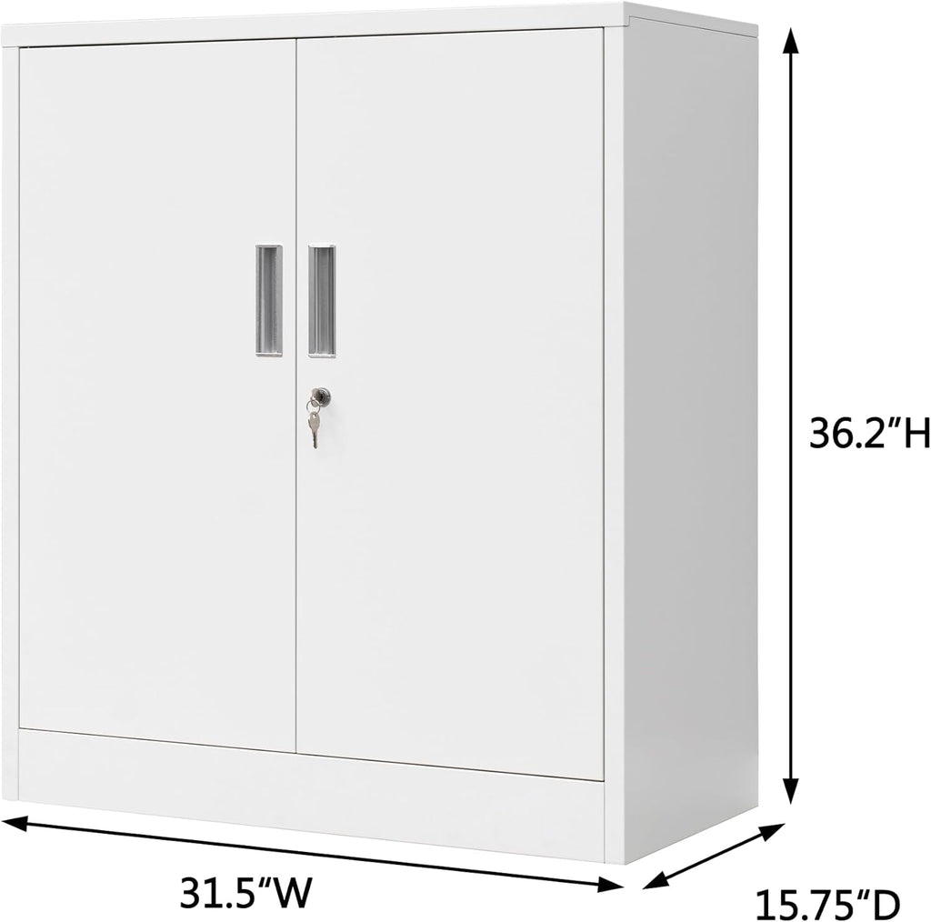 CMY Metal Storage Cabinet, Locking Storage Cabinet with Doors and Adjustable Shelves for Office, Garage, Home-White