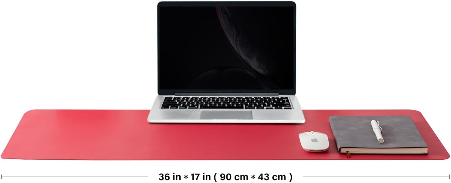 Leather Desk Mat - Non-Slip PU Desk Pad for Office and Home - Desk Organization and Accessories - Ideal for Large Mouse Pad and Desk Mats on Top of Desks (Rose Red,36"x 17")