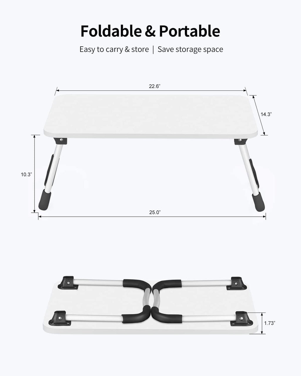 Ruxury Folding Lap Desk Laptop Stand Bed Desk Table Tray, Breakfast Serving Tray, Portable & Lightweight Mini Table for Sofa Couch Floor - - White