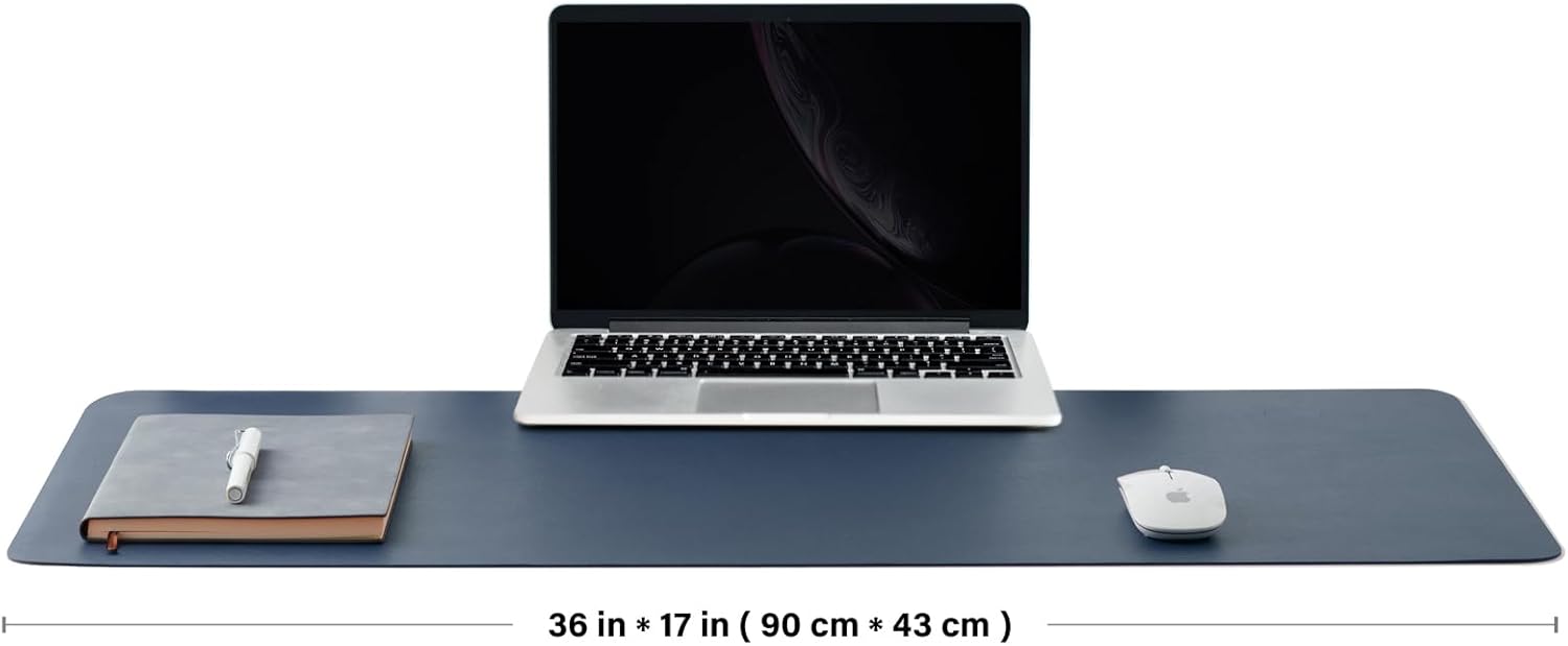 Leather Desk Mat - Non-Slip PU Desk Pad for Office and Home - Desk Organization and Accessories - Ideal for Large Mouse Pad and Desk Mats on Top of Desks (Dark Blue,36"x 17")