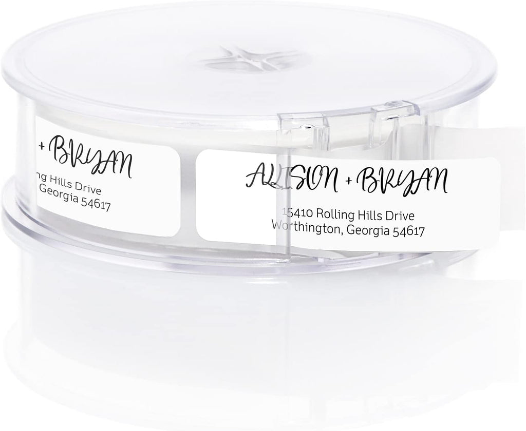 Black and White Cursive Rolled Address Labels /500 Personalized Return Address Labels/Designer Address Stickers in Elegant Plastic Dispenser