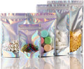 150 Pcs Mylar Bags for Food Storage, 6x9 Mylar Bag with Window Stand Up, Bulk Holographic Resealable Bags Smell Proof Bag Food Packaging for Small Business Freeze Dried Candy Jewelry Foil Packaging