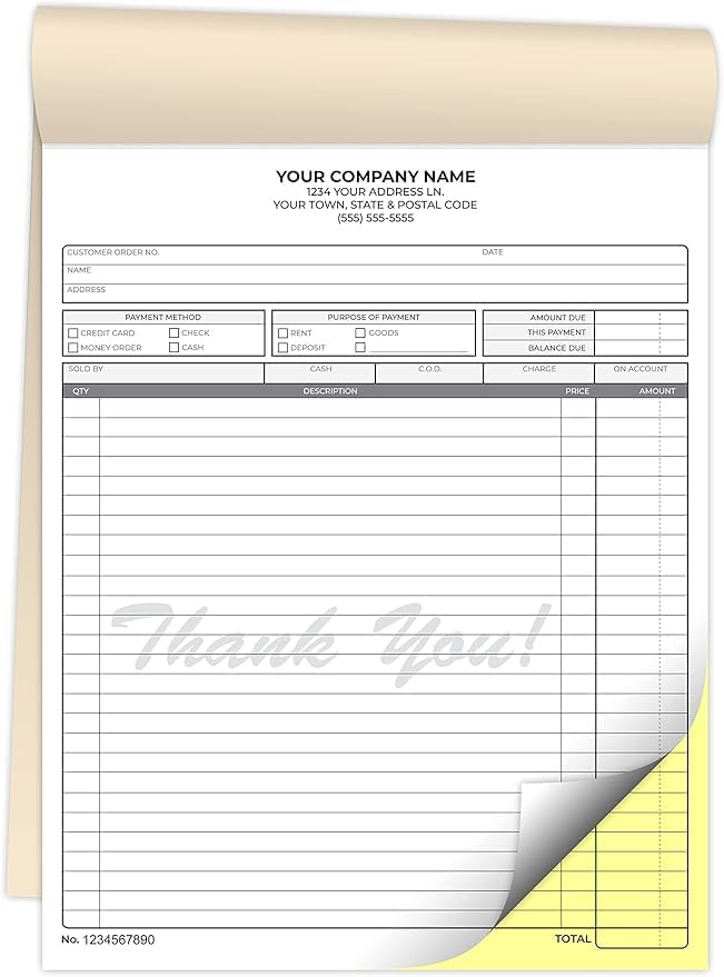 Custom 5.5" X 8.5" Invoice Receipt Book, Carbonless NCR Invoice Book in 2-Part Duplicate Receipts, Estimates, Purchase Orders, Sales Orders (White/Yellow/Pink, 100 Sets)