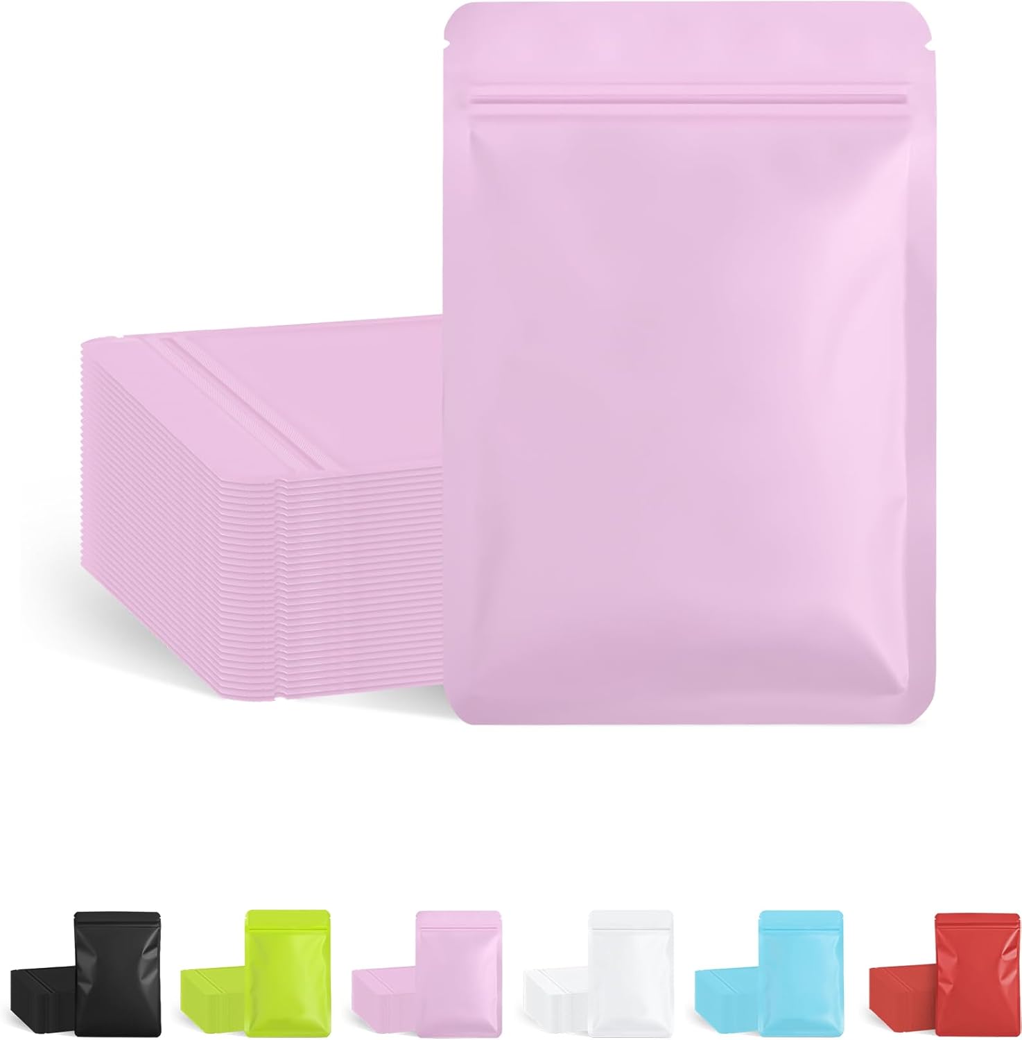 100 Pack Resealable Packaging Bags for Small Business Double-Sided Color Smell Proof Bags for Food Storage Flat Bags (Pink, 2.7" x 3.8")
