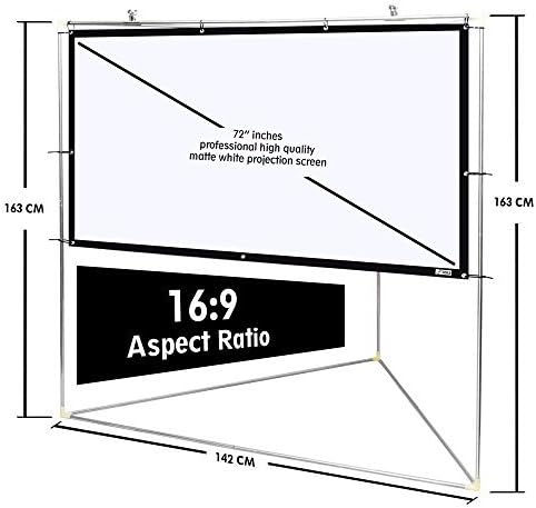 Pyle 100" Outdoor Portable Matt White Theater TV Projector Screen w/Triangle Stand - 100 inch, 16:9, 1.15 Gain Full HD Projection for Movie/Cinema/Video/Film Showing outside Home