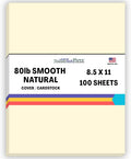 100 Natural Smooth Card Stock Sheets Paper - 8.5 X 11 Inches Standard Letter|Flyer Size - 80# (80 lb/Pound) Cover Weight - Quality Paper - Smooth Finish