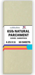 50 Natural Parchment 65lb Cover Paper Sheets 4.25 X 11 Inches Half Letter Size Cut Long - Cardstock Weight Colored Sheets - Printable Parchment Semblance