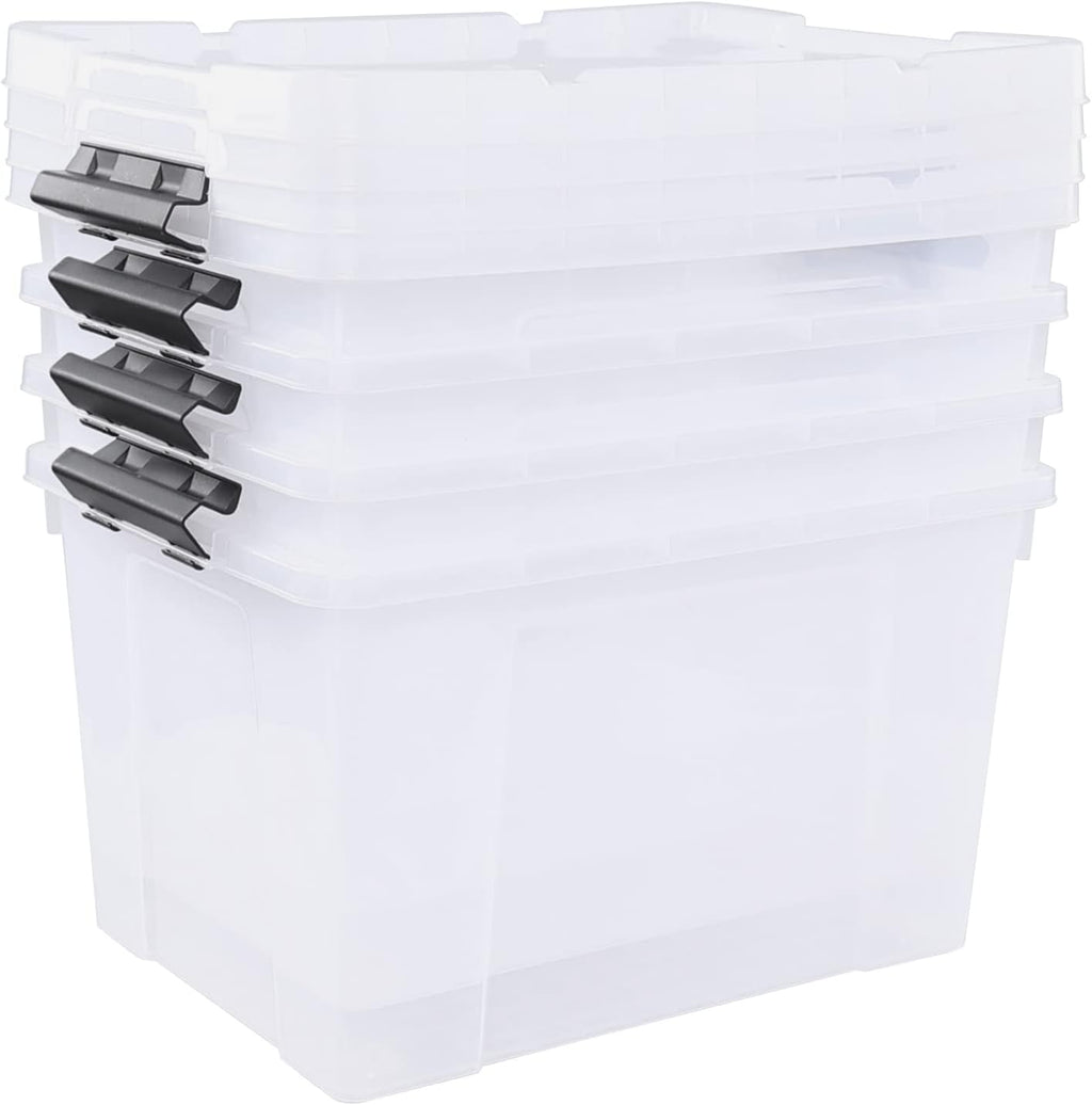 4-Pack 34 Quart Clear Latching Box Totes, Plastic Storage Bin
