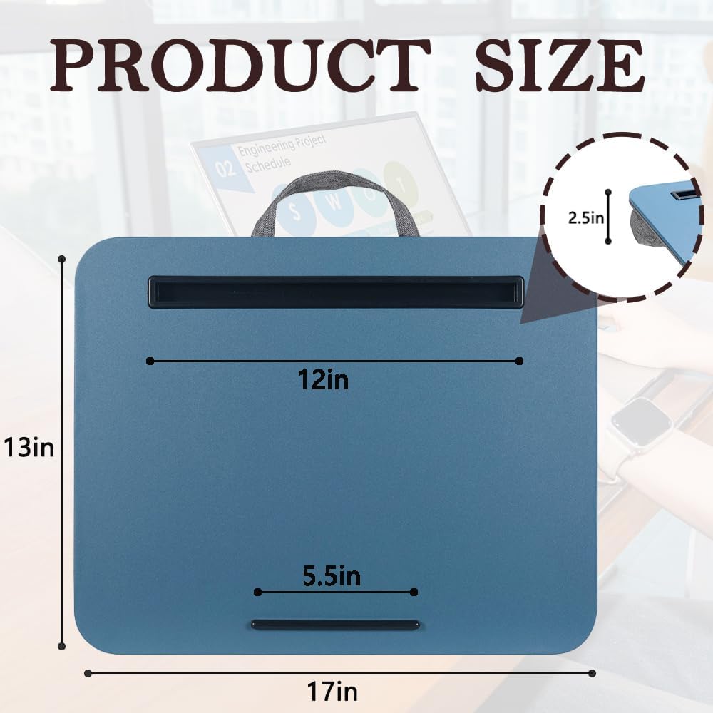 Portable Laptop Desk Fits Up to 16“ Laptops, with Tablet Slot, Built-in Cushion, Great for Home & Office,Lap Desk for Laptop,Lap Desk with Cushion (Blue, Medium)