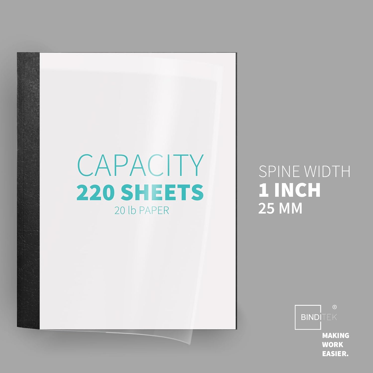Binditek 10 Pack Thermal Binding Presentation Covers, 1 Inch Spine, Holds 220 Sheets, Ultra Clear Front Cover, Black Paper Back Cover, Letter Size, for Students and Coworkers