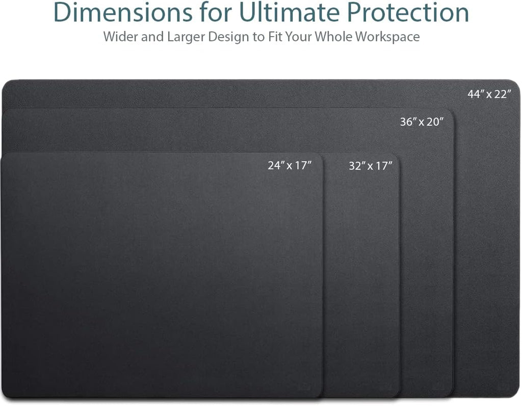 Leather Desk Pad 36" x 20", Vine Creations Office Desk Mat Waterproof Black - Premium Quality - Smooth Mouse Writing Surface - Maximum Protection Dual-Sided Pu Leather Blotter for Desk Office/Home